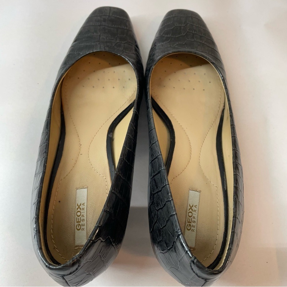 Geox Respira Pumps Womens Black Croc Embossed Leather Square Toe Heels Good‎ - Picture 7 of 10